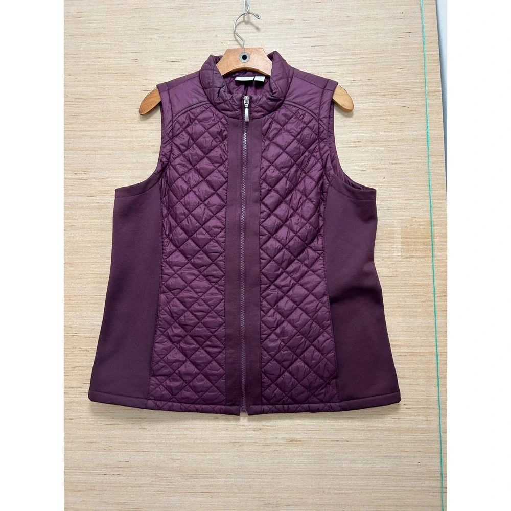 Weekends by Chico's Plum Purple Quilted Puffer Vest Mock Neck‎ Size 2 Large